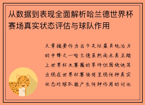 从数据到表现全面解析哈兰德世界杯赛场真实状态评估与球队作用